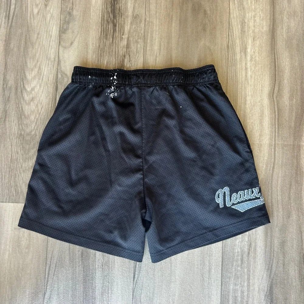 Neaux Doubt Mens Black Mesh Graphic Skull Dolphin Shorts Small Streetwear